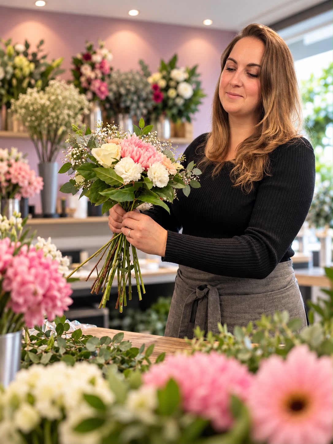 Votre fleuriste en action pour confectionner le plus beau des bouquets pour vous et vos proches.